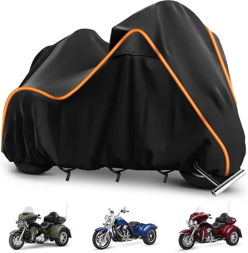 BIGACOVER 420D Motorcycle Cover for Trike Models Freewheeler, Tri Glide Ultra and CVO Version, Outdoor Bike Cover Windproof Heavy Duty Waterproof Protection(with Antenna Openings&Exhaust Heat Insulation) - Image 1